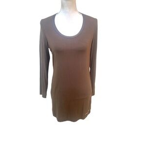 Luisa Cerano scoop neck long sleeve olive top tunic length size 8